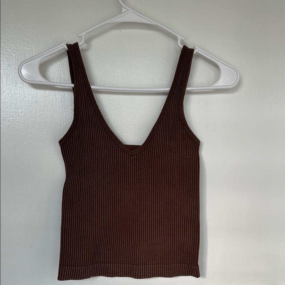 Aura Brown Ribbed Tank Top